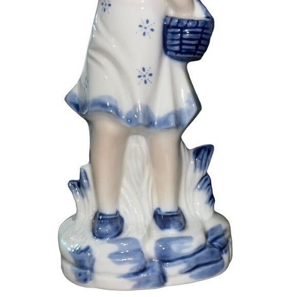 Vintage 1960s Porcelain Hand-painted Figurine Girl in Pigtails w/ Dove & Basket - Picture 6 of 12